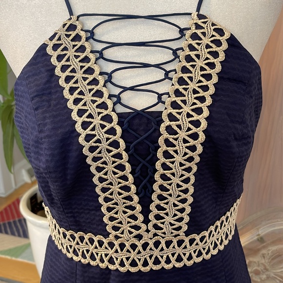 Lilly Pulitzer Trisha Navy and Gold Shift Dress - Picture 4 of 14